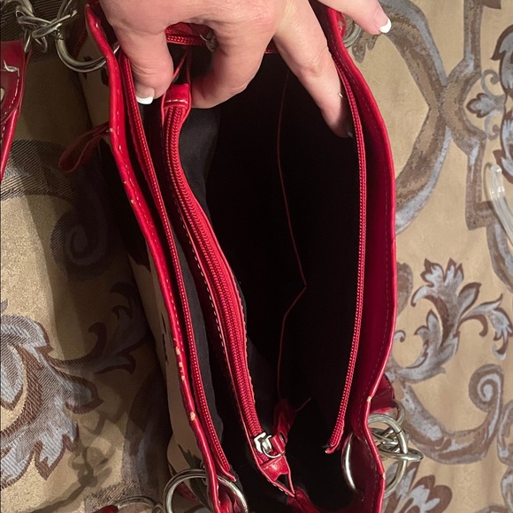 Studded Cross Design Red and Tan Women's Bag - Picture 5 of 9